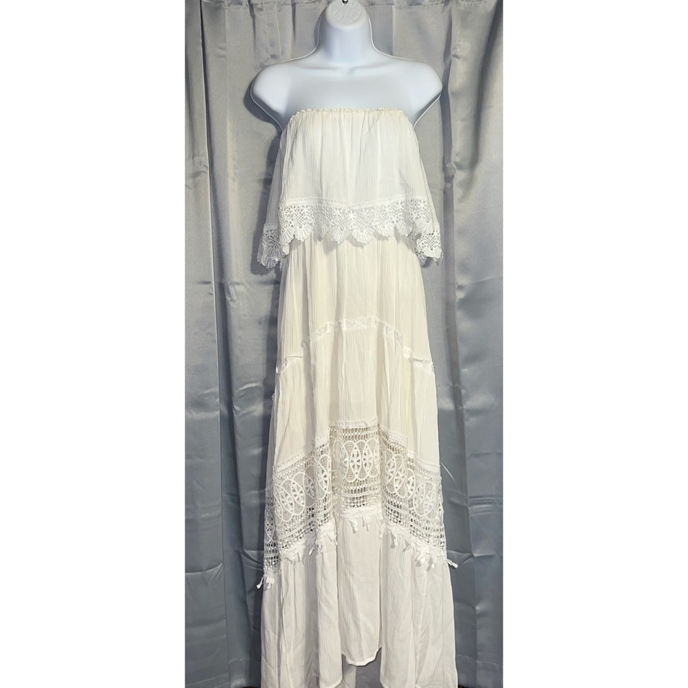 Lulumari Ivory Tube Maxi Dress with Lace Inserts and Detail (M) - Picture 4 of 10